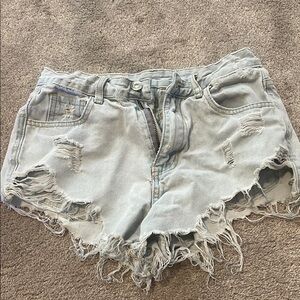 Distressed Light Blue Denim Shorts